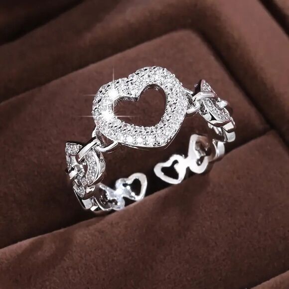 Elegant Silver Heart-Shaped Ring Silver Heart Ring - Picture 1 of 3